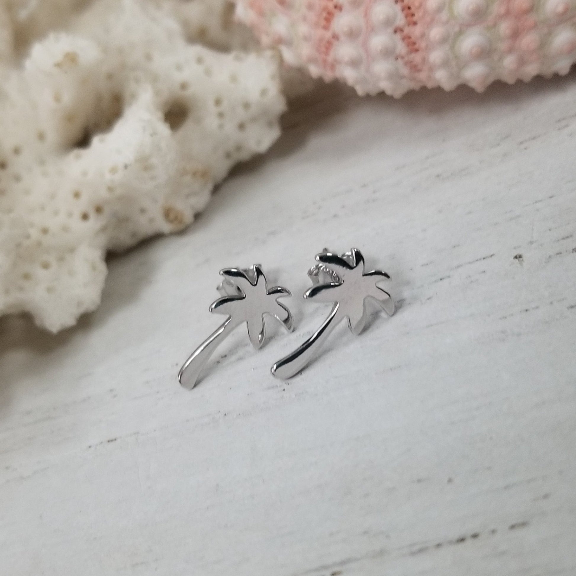 Beach Style Sterling Silver Stud Earrings - Sea Turtle, Wave, Pineapple, Sand Dollar or Palm Tree