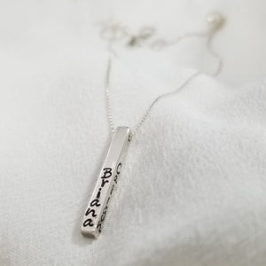 Four Sided Name Bar Necklace - Sterling Silver