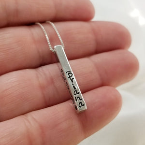 Four Sided Name Bar Necklace - Sterling Silver