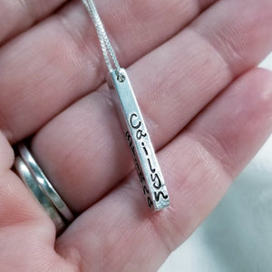 Four Sided Name Bar Necklace - Sterling Silver