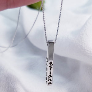 Four Sided Name Bar Necklace - Sterling Silver