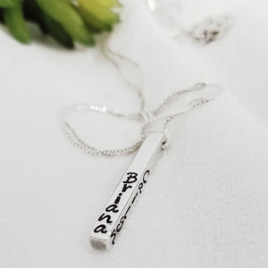 Four Sided Name Bar Necklace - Sterling Silver