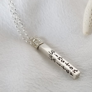 Four Sided Name Bar Necklace - Sterling Silver