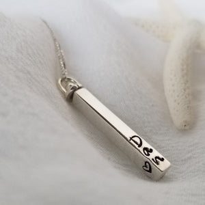 Four Sided Name Bar Necklace - Sterling Silver