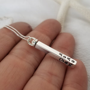 Four Sided Name Bar Necklace - Sterling Silver