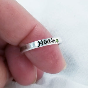 3mm Custom Name with Birthstone Ring - Sterling Silver