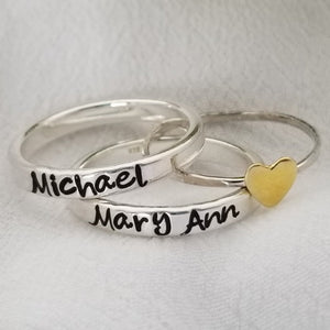 3mm Name Ring and Heart Spacer Set - Sterling Silver