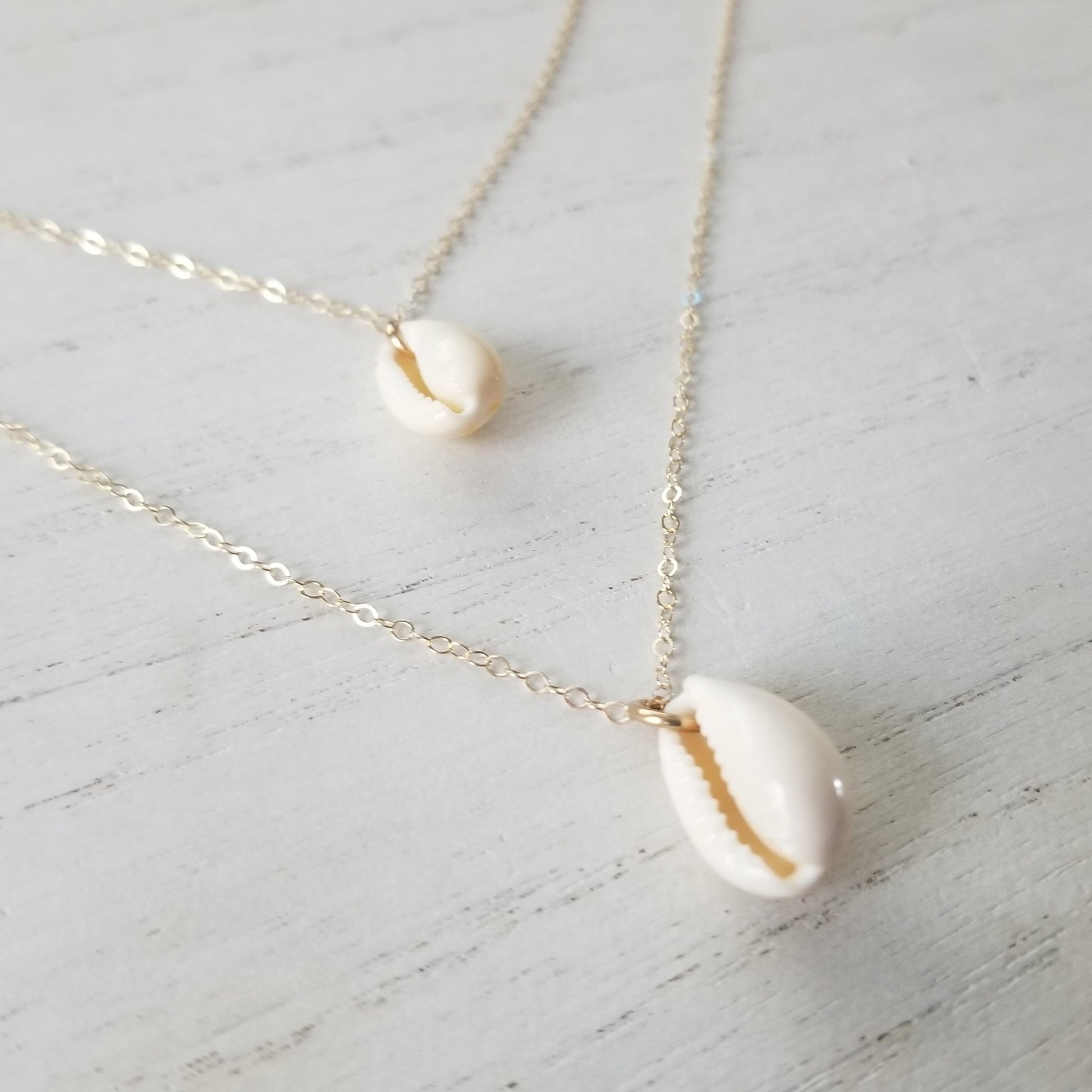 Natural Cowrie Shell Necklace - Small, Med, or Large - Sterling or Gold