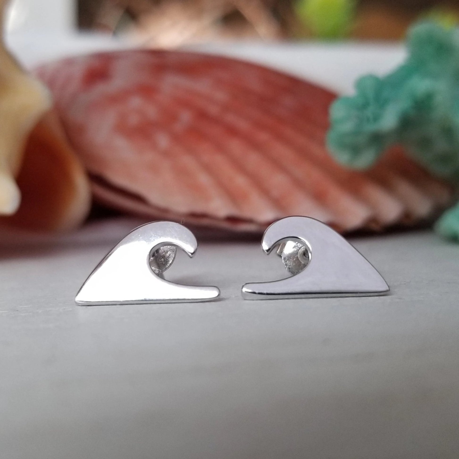 Beach Style Sterling Silver Stud Earrings - Sea Turtle, Wave, Pineapple, Sand Dollar or Palm Tree