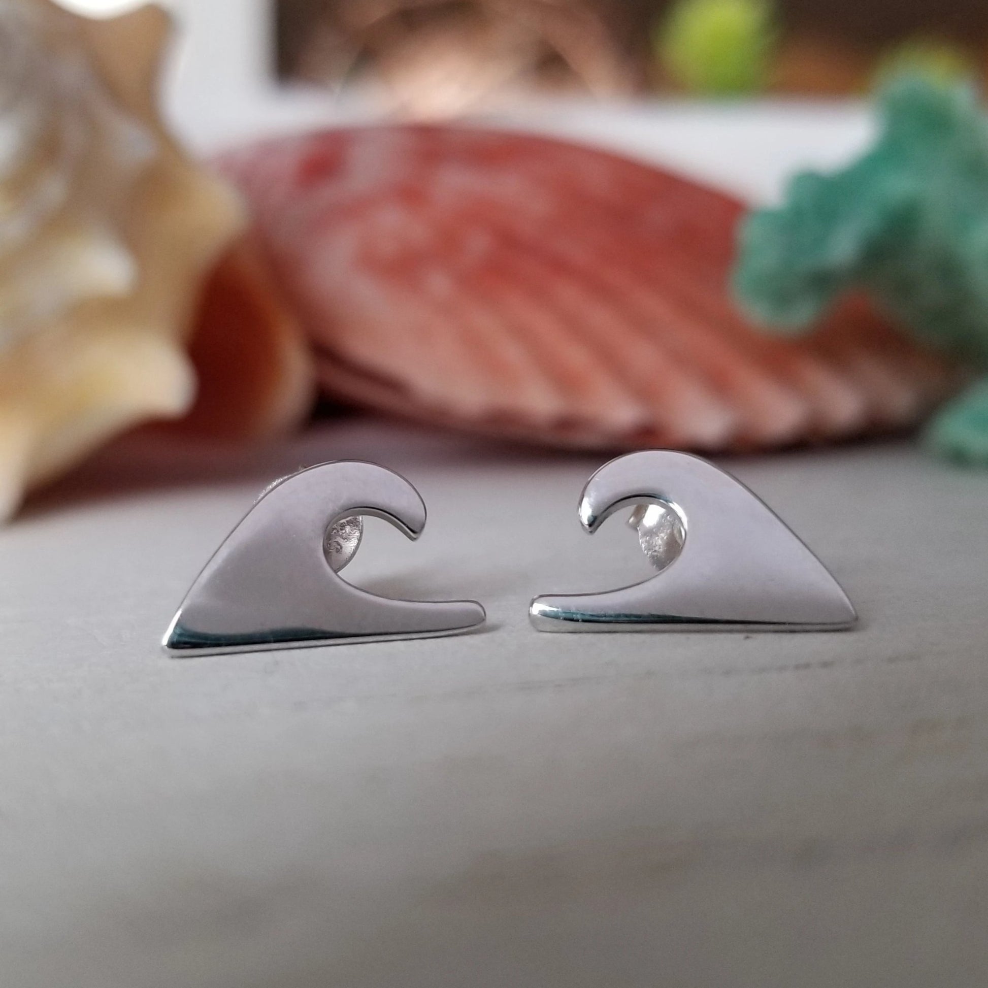 Beach Style Sterling Silver Stud Earrings - Sea Turtle, Wave, Pineapple, Sand Dollar or Palm Tree