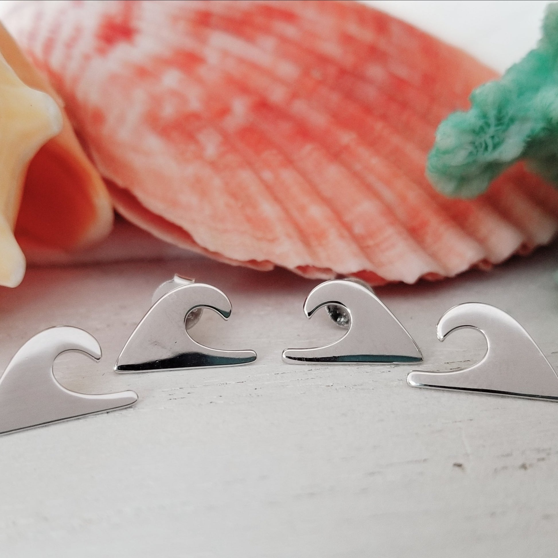 Beach Style Sterling Silver Stud Earrings - Sea Turtle, Wave, Pineapple, Sand Dollar or Palm Tree