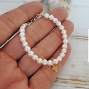 AAA Freshwater Pearl Baby Bracelet - Sterling Silver or Gold Clasp