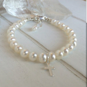 AAA Freshwater Pearl Baby Bracelet - Sterling Silver or Gold Clasp