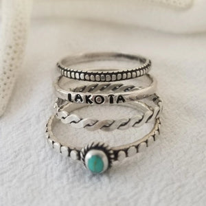 4pc Stacking Name and Turquoise Ring Set - Sterling Silver