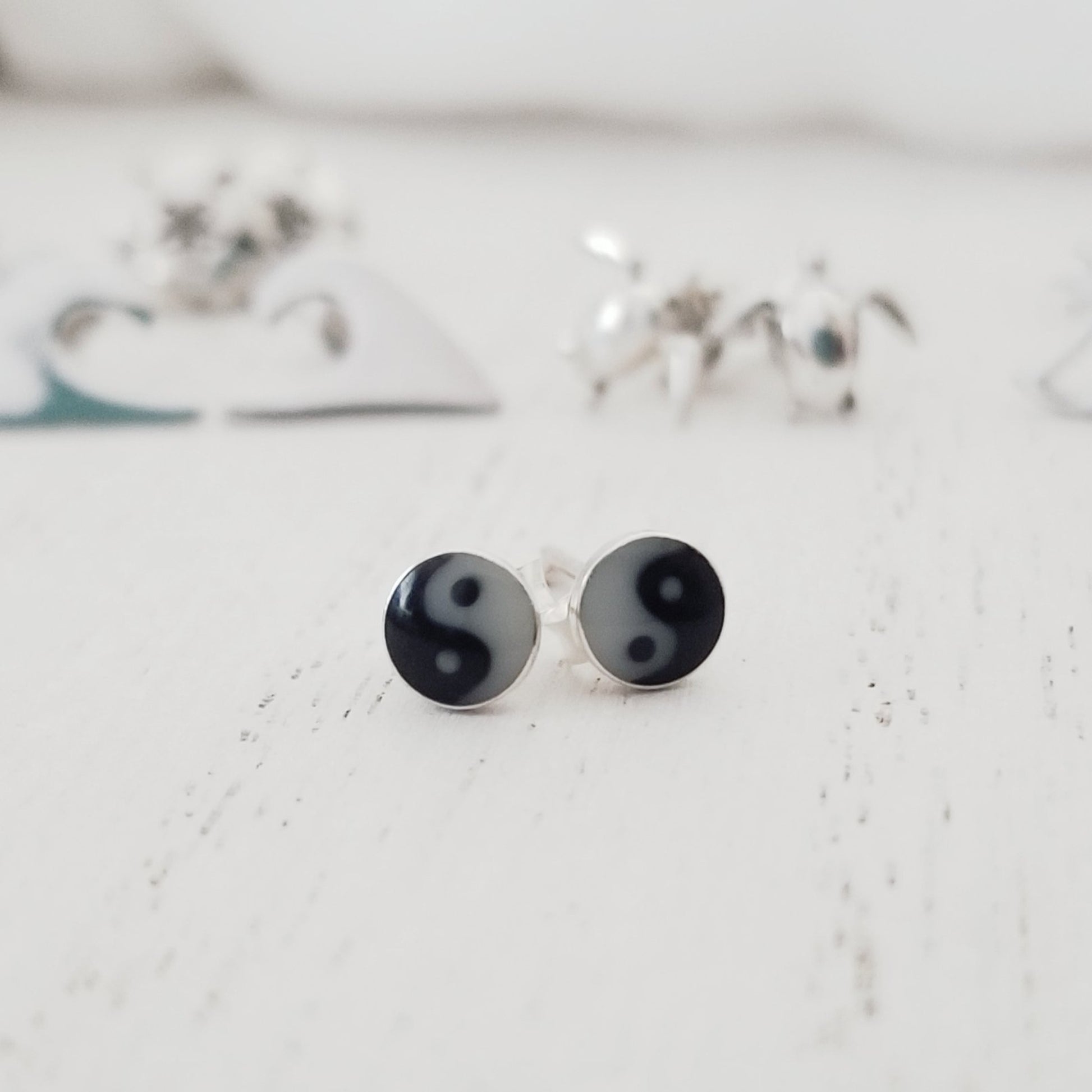 Beach Style Sterling Silver Stud Earrings - Sea Turtle, Wave, Pineapple, Sand Dollar or Palm Tree