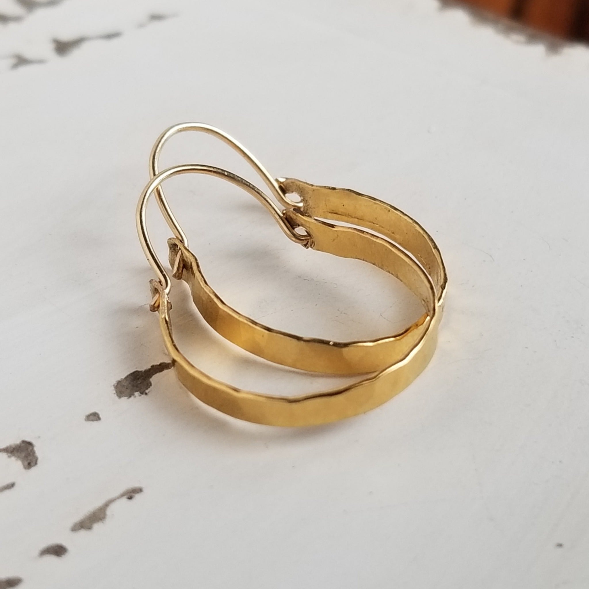 Hand Carved Drop Hoop Earrings - Sterling or Gold