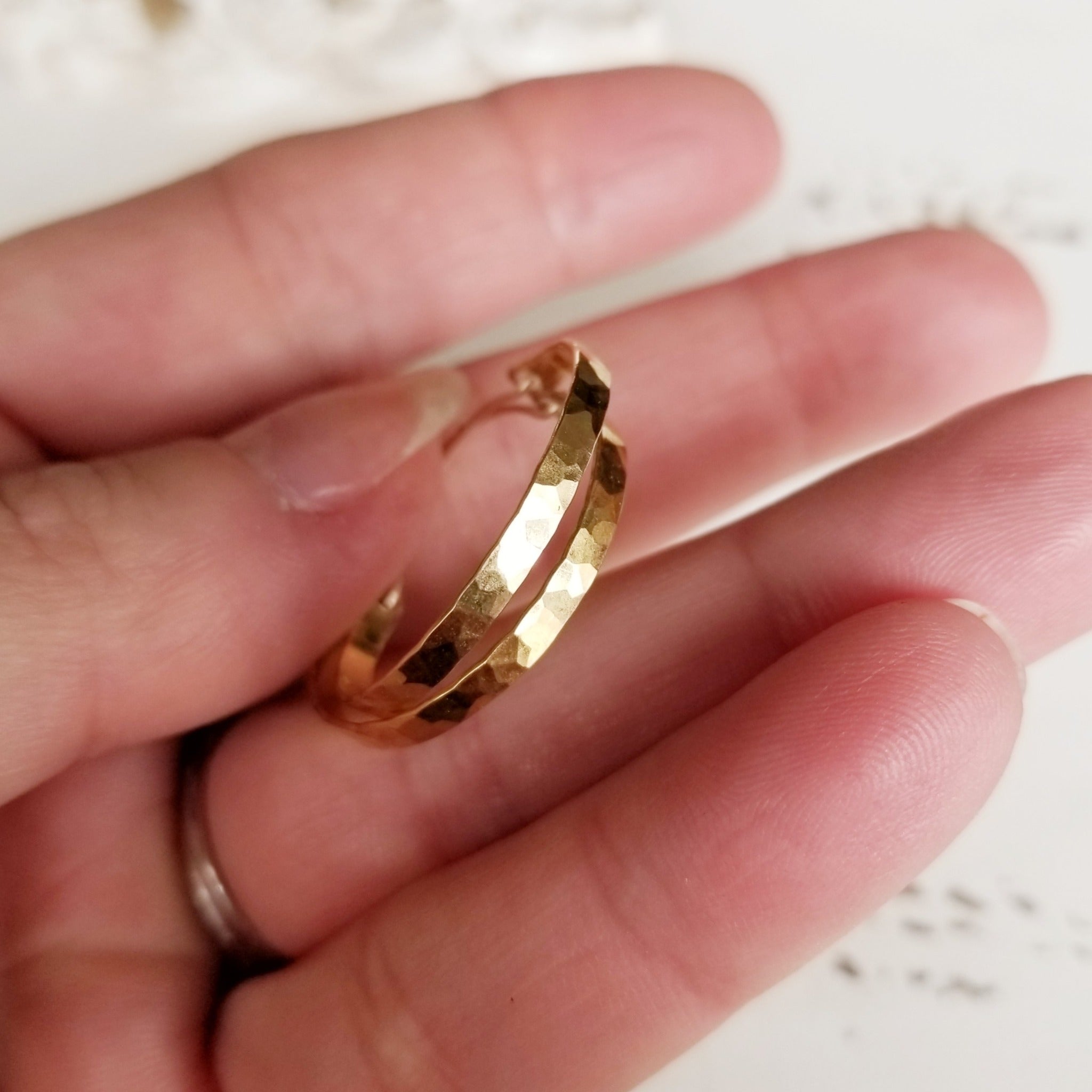 Hand Carved Drop Hoop Earrings - Sterling or Gold