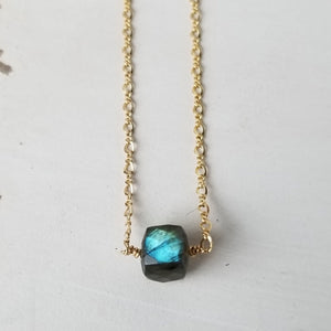 Natural Labradorite Necklace - Sterling or Gold