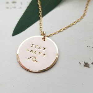 Stay Salty Beach Wave Large Disc Necklace - Sterling, Gold or Rose Gold