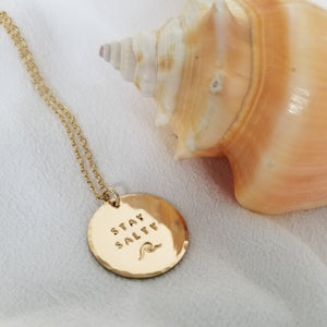 Stay Salty Beach Wave Large Disc Necklace - Sterling, Gold or Rose Gold