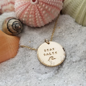 Stay Salty Beach Wave Large Disc Necklace - Sterling, Gold or Rose Gold