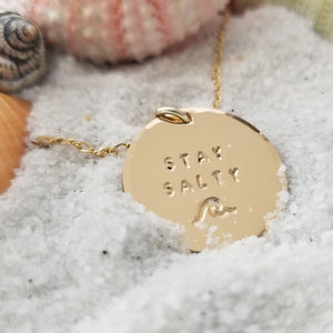 Stay Salty Beach Wave Large Disc Necklace - Sterling, Gold or Rose Gold