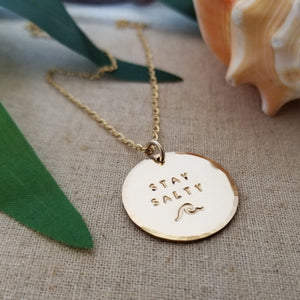 Stay Salty Beach Wave Large Disc Necklace - Sterling, Gold or Rose Gold