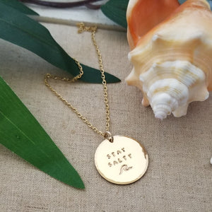 Stay Salty Beach Wave Large Disc Necklace - Sterling, Gold or Rose Gold