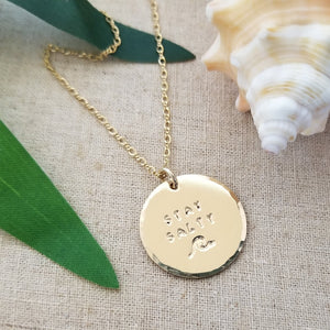 Stay Salty Beach Wave Large Disc Necklace - Sterling, Gold or Rose Gold