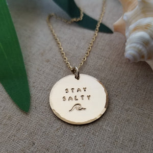 Stay Salty Beach Wave Large Disc Necklace - Sterling, Gold or Rose Gold