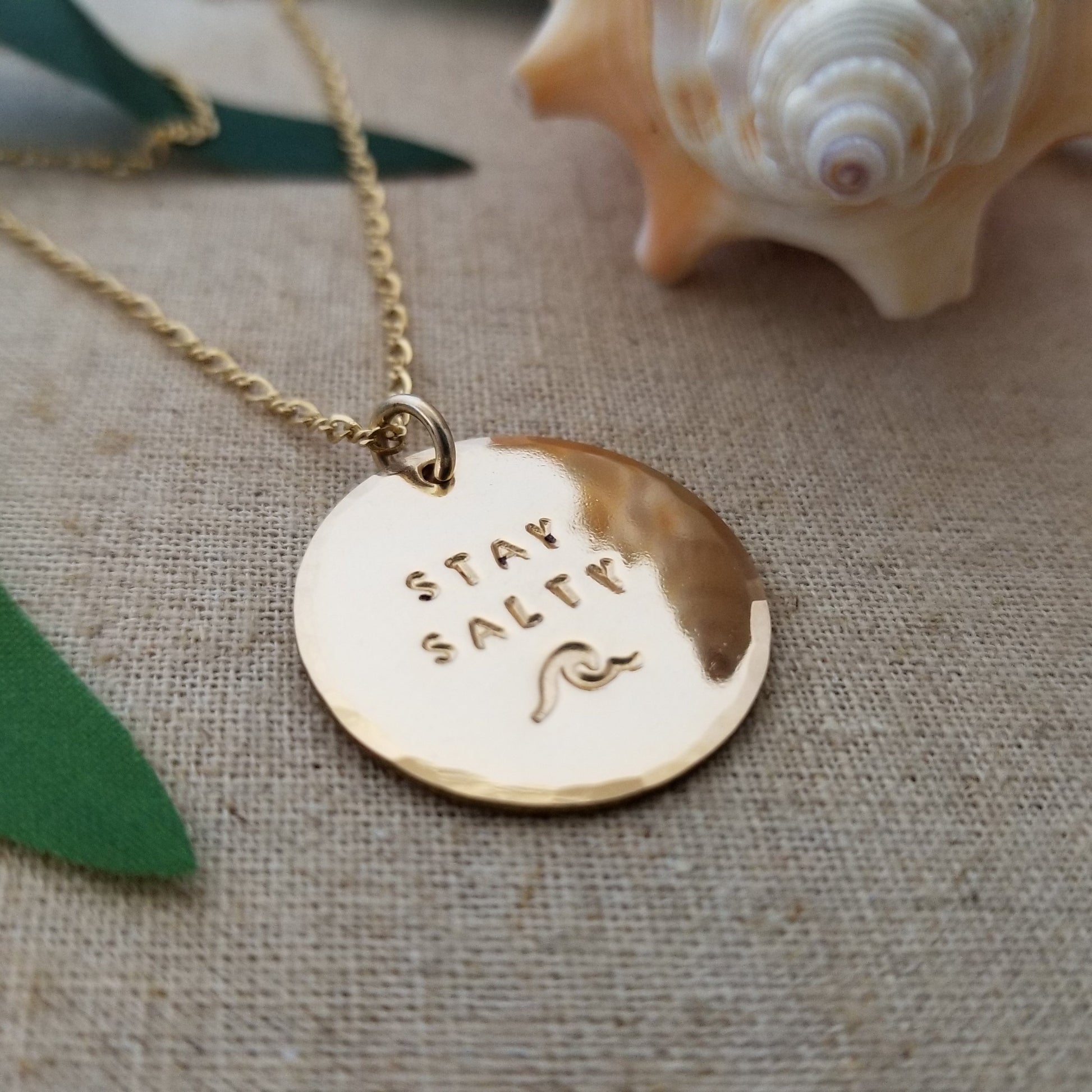 Stay Salty Beach Wave Large Disc Necklace - Sterling, Gold or Rose Gold