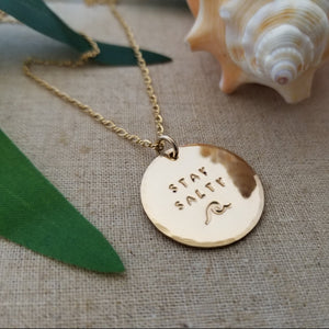 Stay Salty Beach Wave Large Disc Necklace - Sterling, Gold or Rose Gold