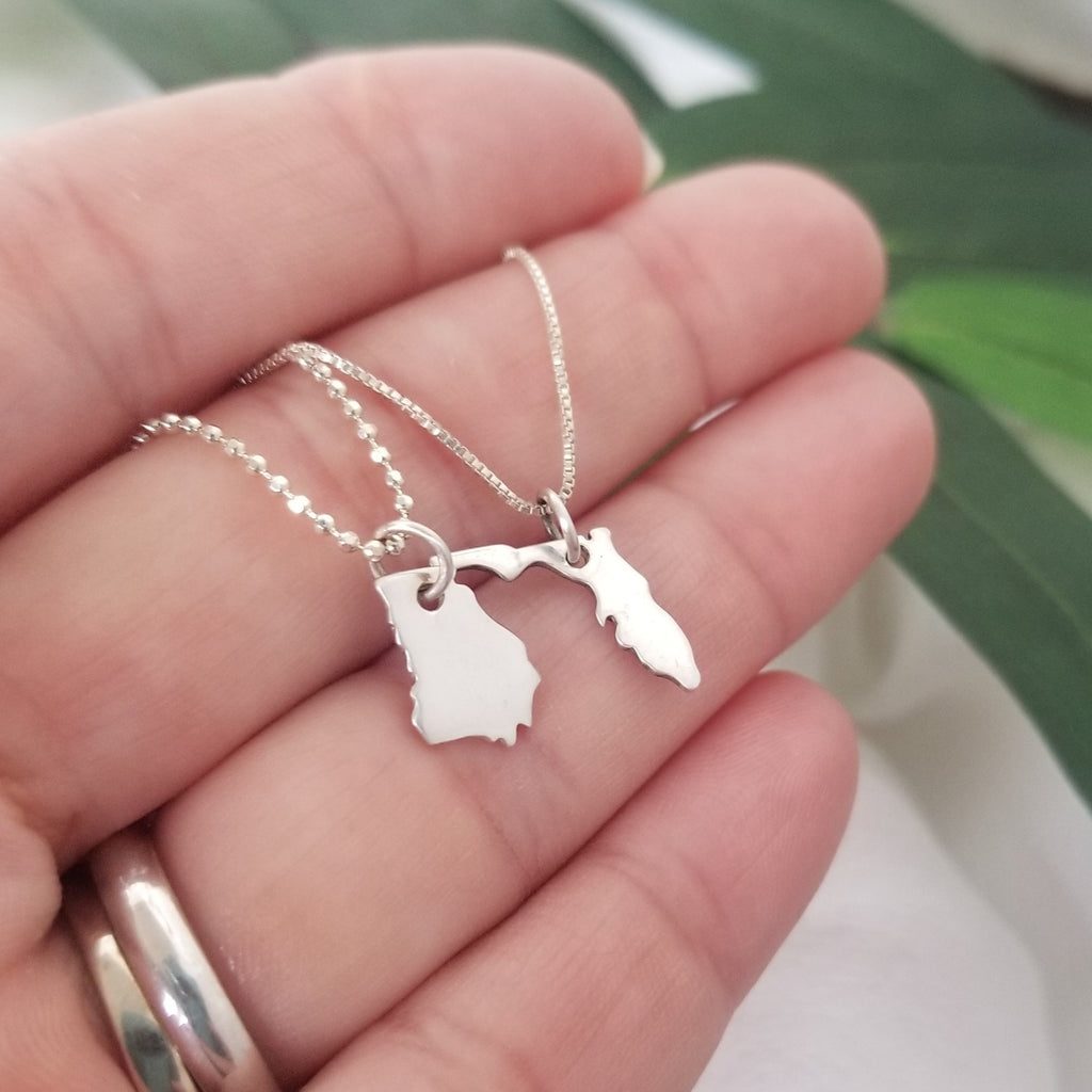 Dainty State Pride Necklace - Any State - Sterling Silver