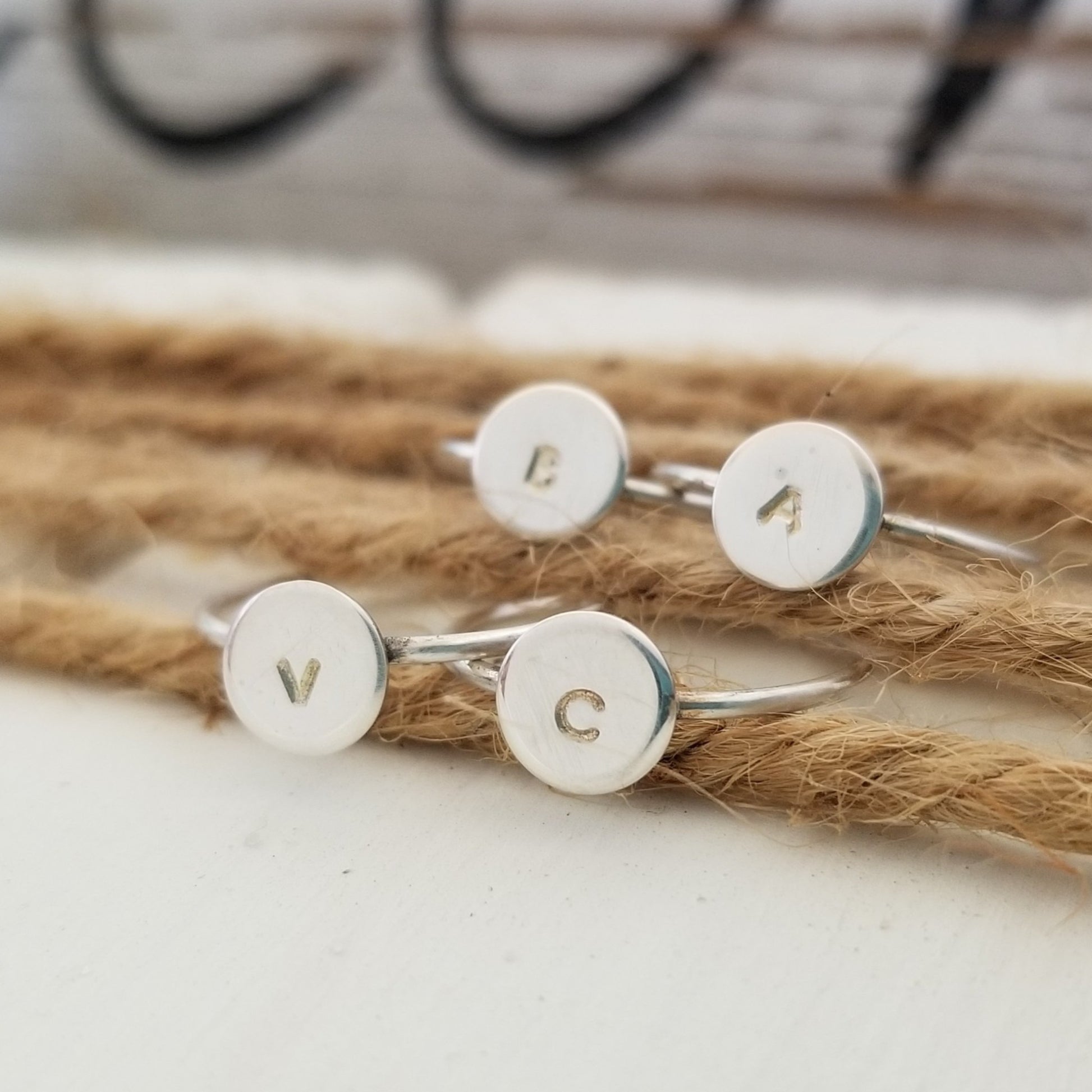Dainty Initial Dot Ring - Sterling, Gold, or Rose Gold