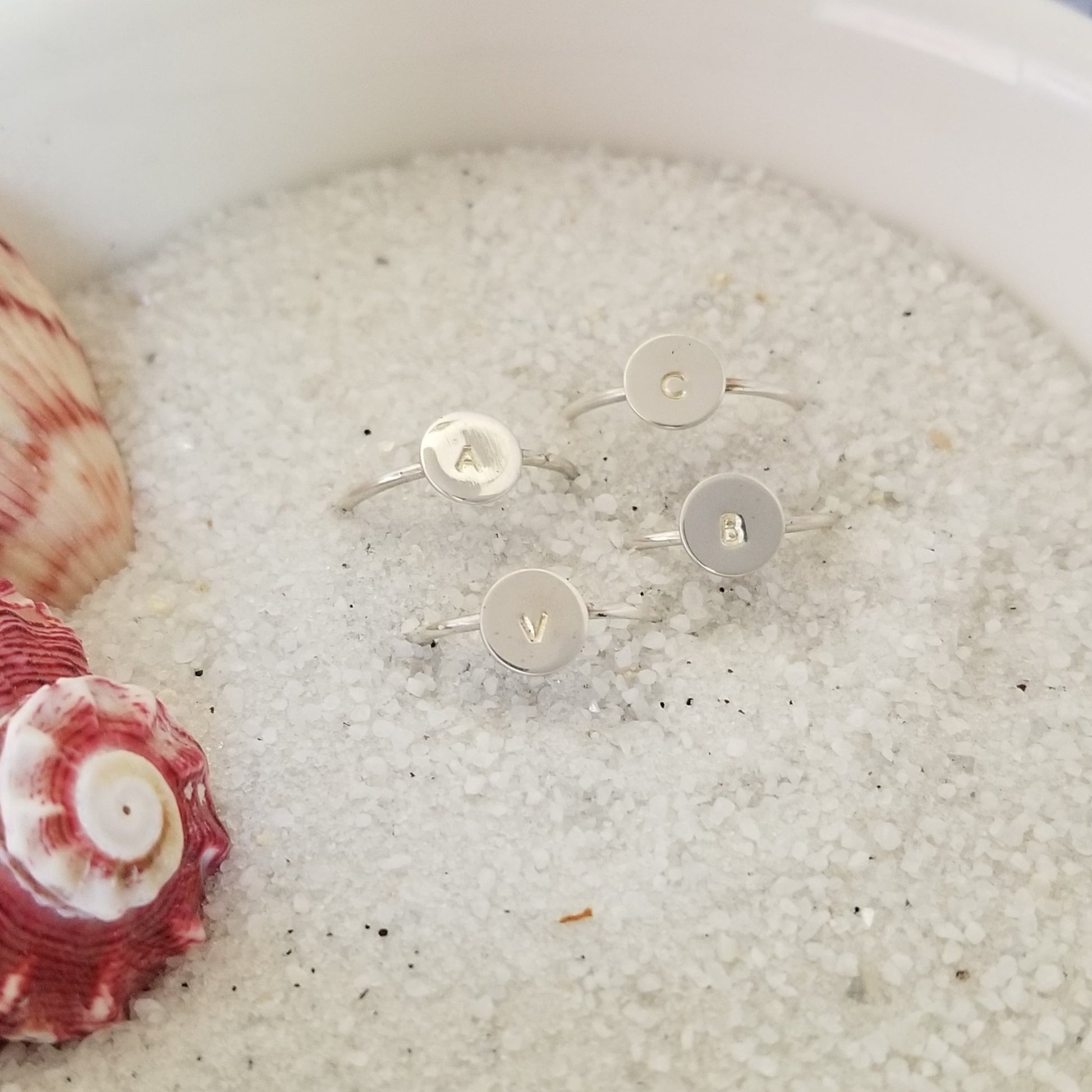 Dainty Initial Dot Ring - Sterling, Gold, or Rose Gold