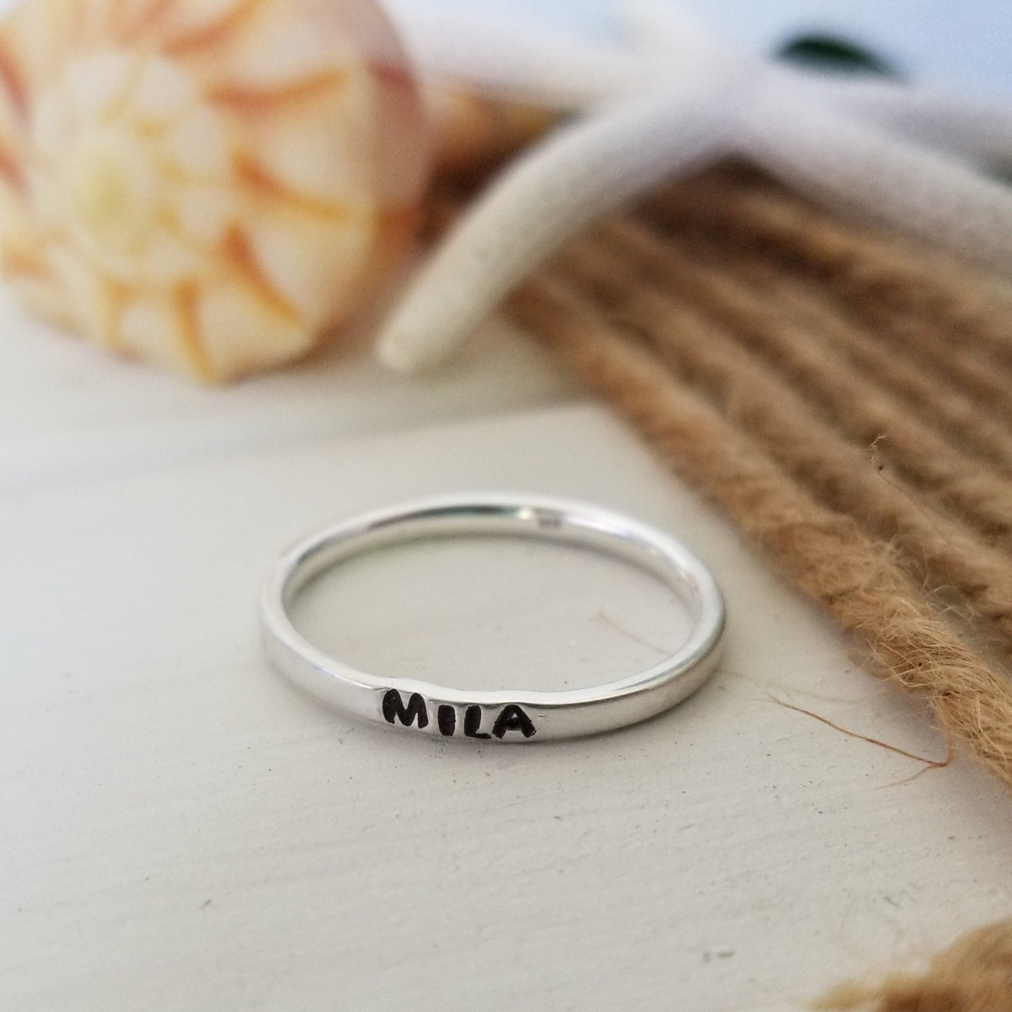 2mm Thin Stacking Name Ring - Sterling Silver
