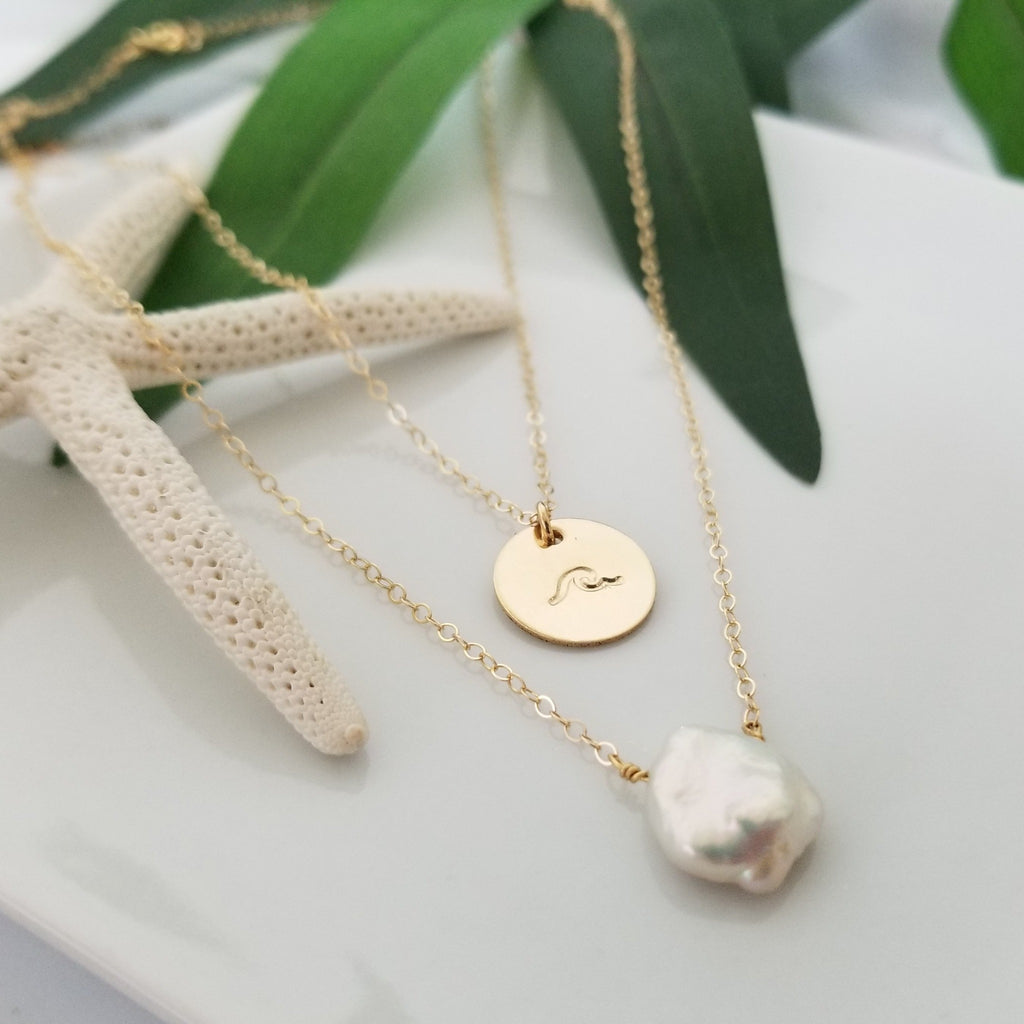 The "Haley" Set - Raw Pearl and Initial Necklace Set - Sterling, Gold, or Rose Gold