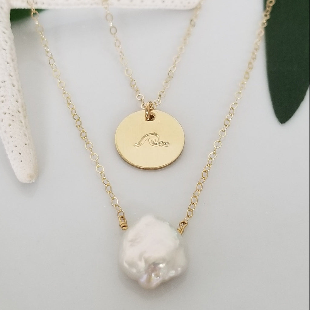 The "Haley" Set - Raw Pearl and Initial Necklace Set - Sterling, Gold, or Rose Gold