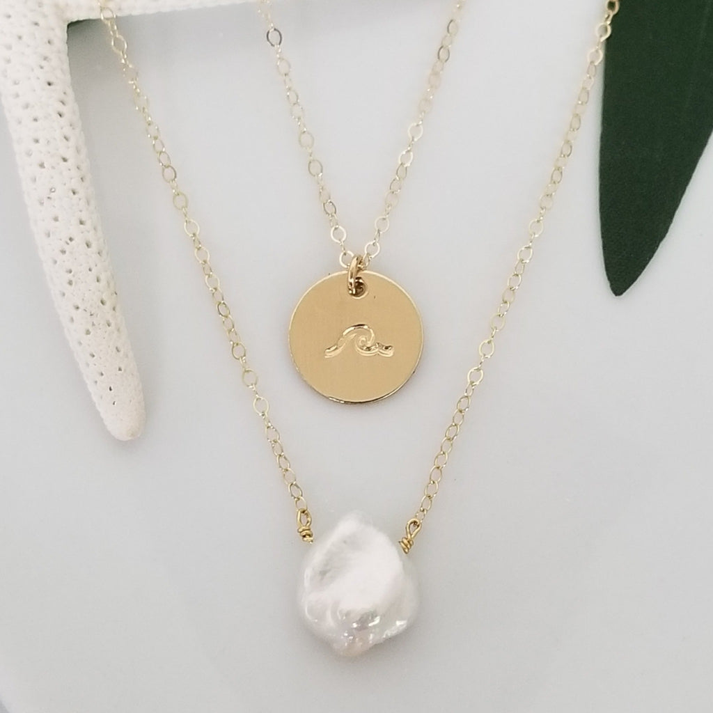 The "Haley" Set - Raw Pearl and Initial Necklace Set - Sterling, Gold, or Rose Gold