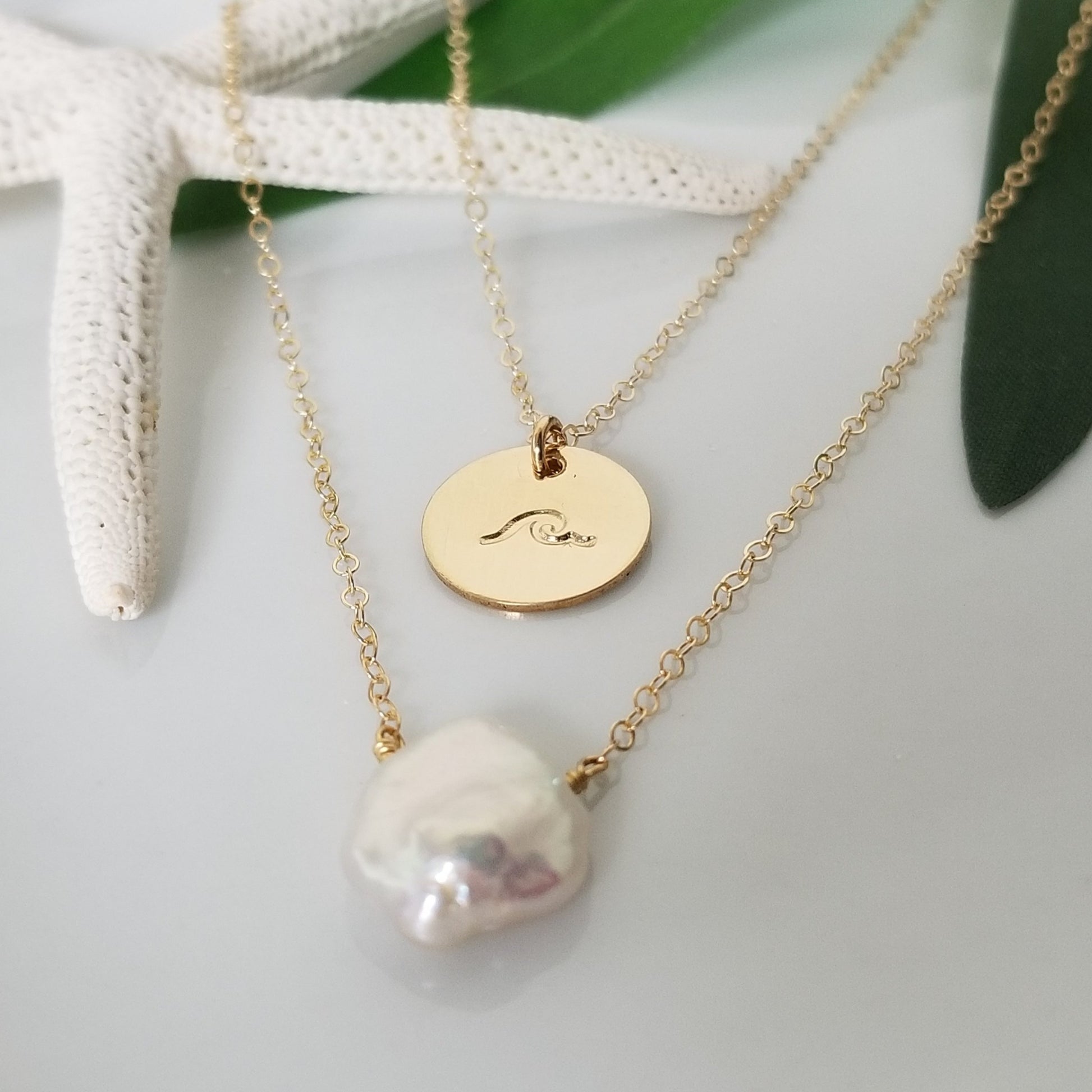 The "Haley" Set - Raw Pearl and Initial Necklace Set - Sterling, Gold, or Rose Gold