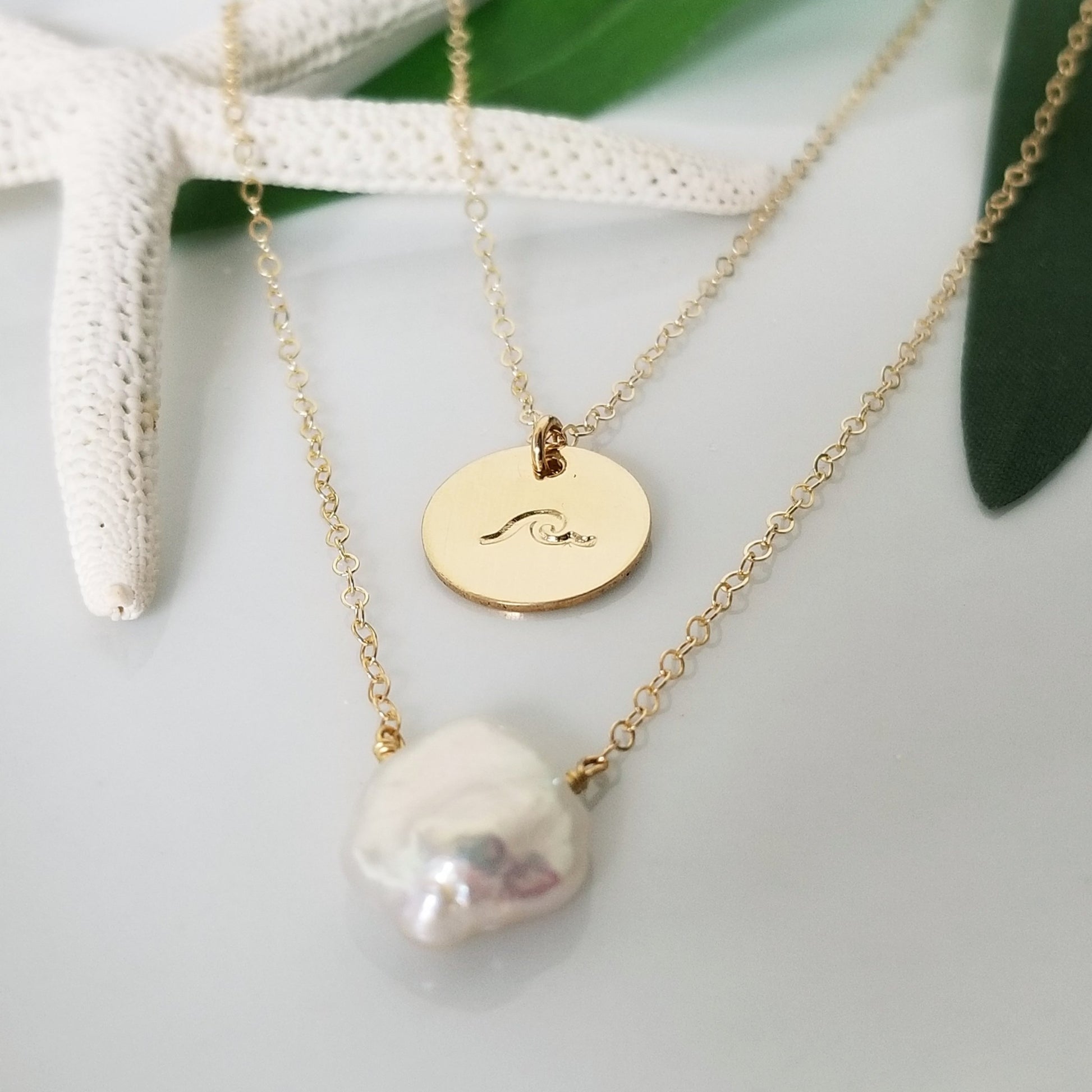 The "Haley" Set - Raw Pearl and Initial Necklace Set - Sterling, Gold, or Rose Gold