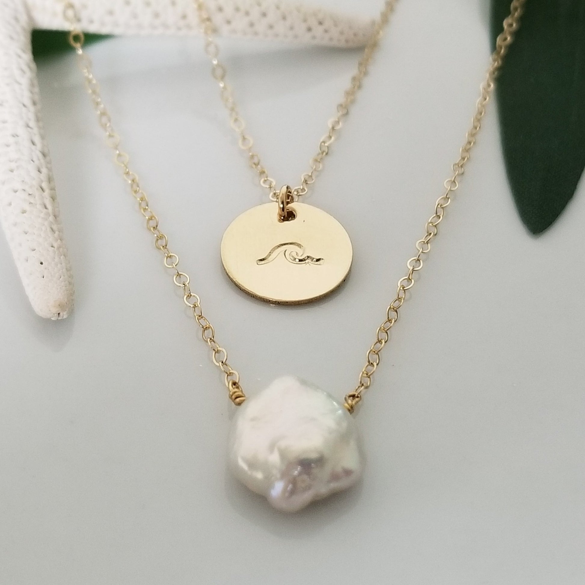 The "Haley" Set - Raw Pearl and Initial Necklace Set - Sterling, Gold, or Rose Gold