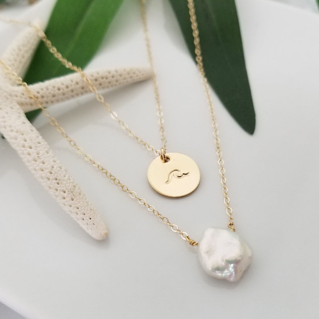 The "Haley" Set - Raw Pearl and Initial Necklace Set - Sterling, Gold, or Rose Gold