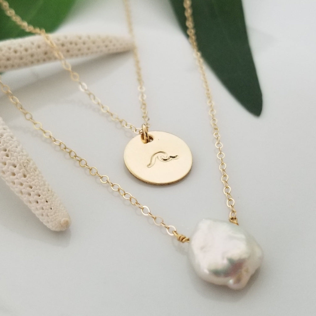 The "Haley" Set - Raw Pearl and Initial Necklace Set - Sterling, Gold, or Rose Gold