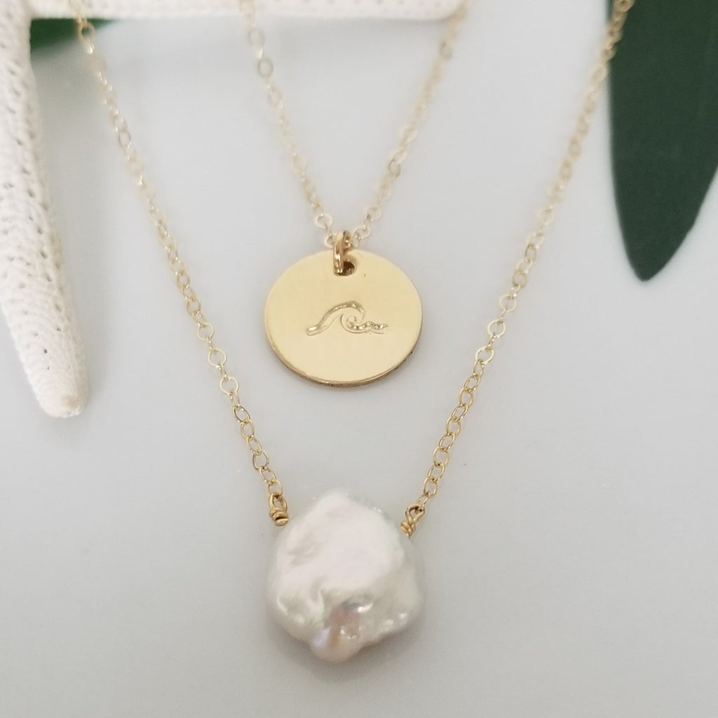 The "Haley" Set - Raw Pearl and Initial Necklace Set - Sterling, Gold, or Rose Gold