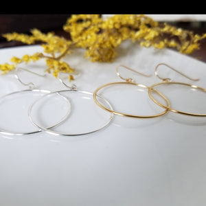 Drop Hoop Earrings - Sterling Silver or Gold