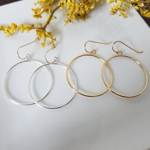 Drop Hoop Earrings - Sterling Silver or Gold