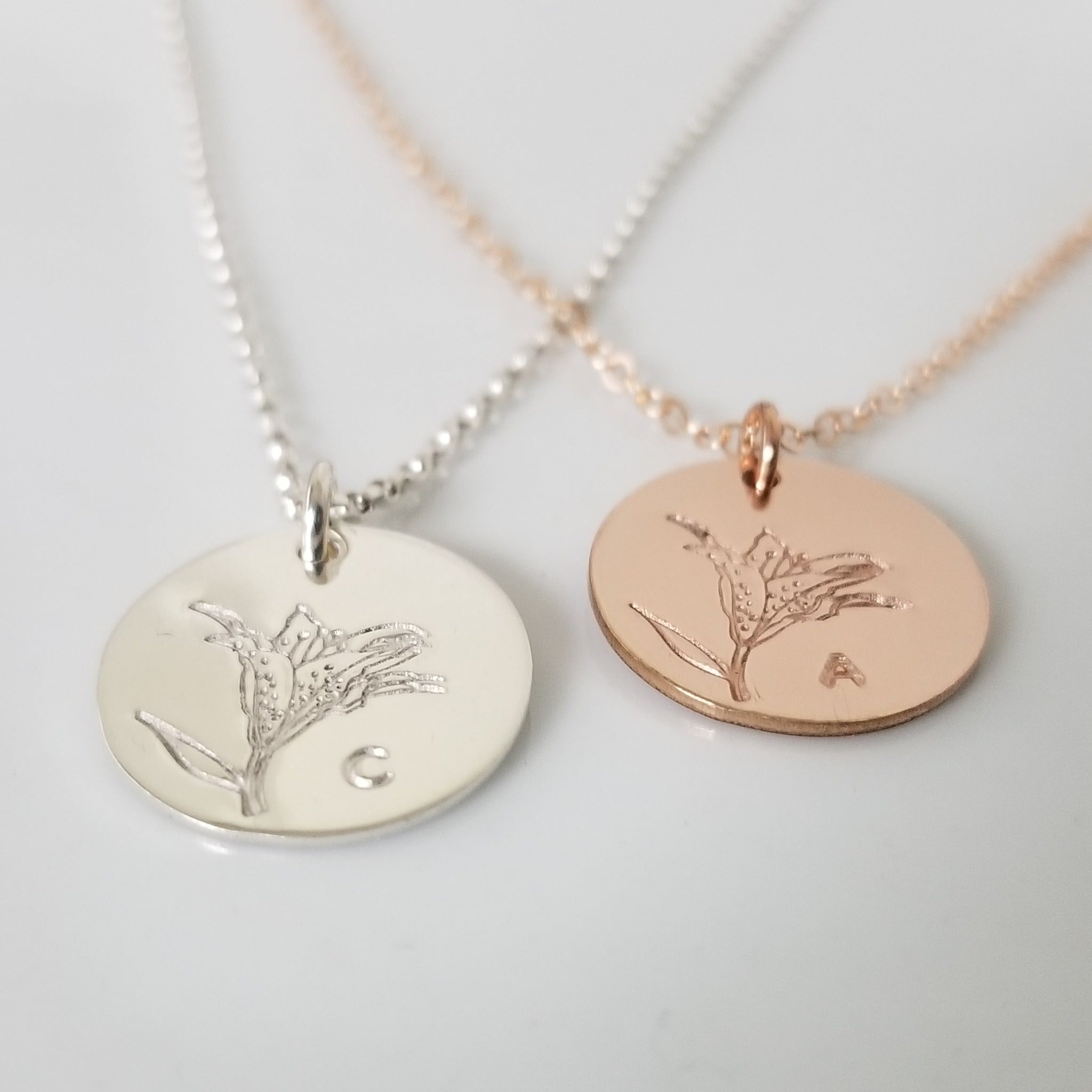 Lily Flower Initial Necklace - Sterling, Gold, or Rose Gold