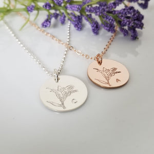 Lily Flower Initial Necklace - Sterling, Gold, or Rose Gold