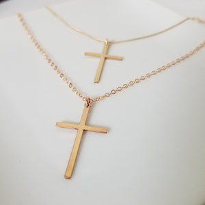 Long Sleek Cross Necklace - Gold or Rose Gold